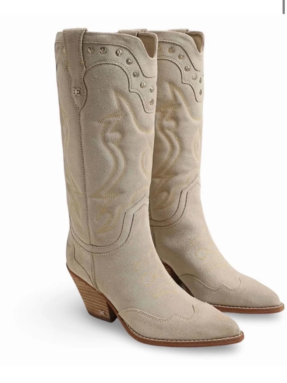 Sam Edelman Cream Suede Western Heeled Boots